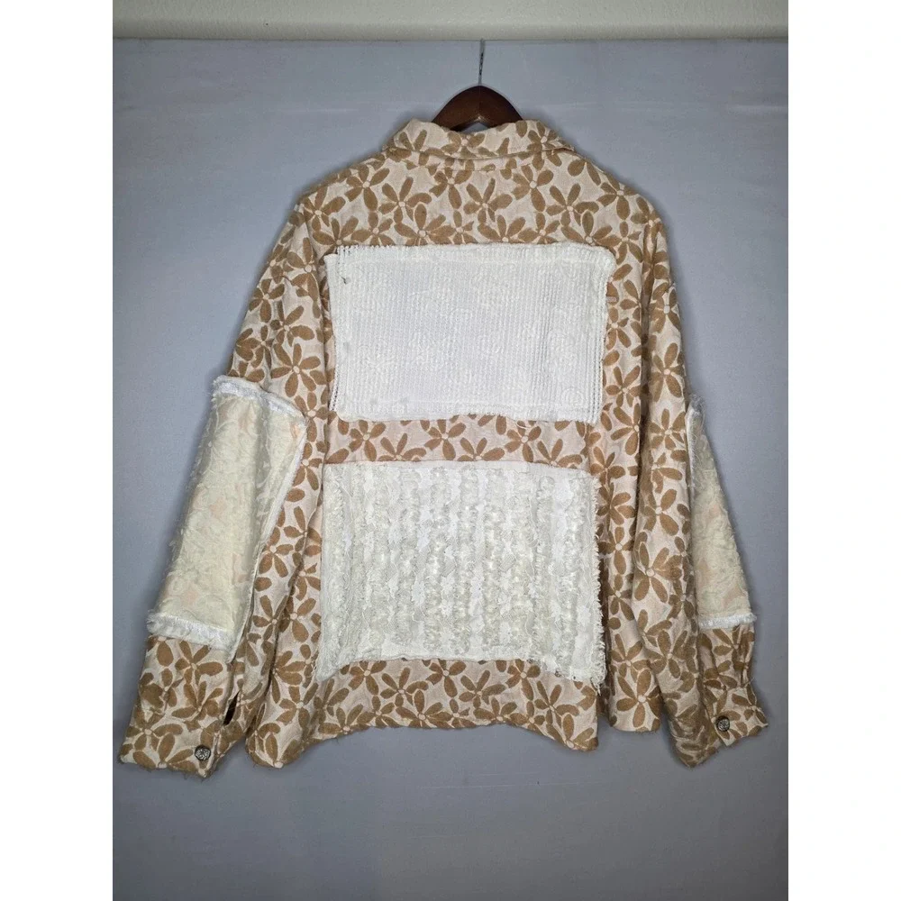 Bad‎ Little Country Girl Floral Pattern Jacquard Shacket Lace Detail Large